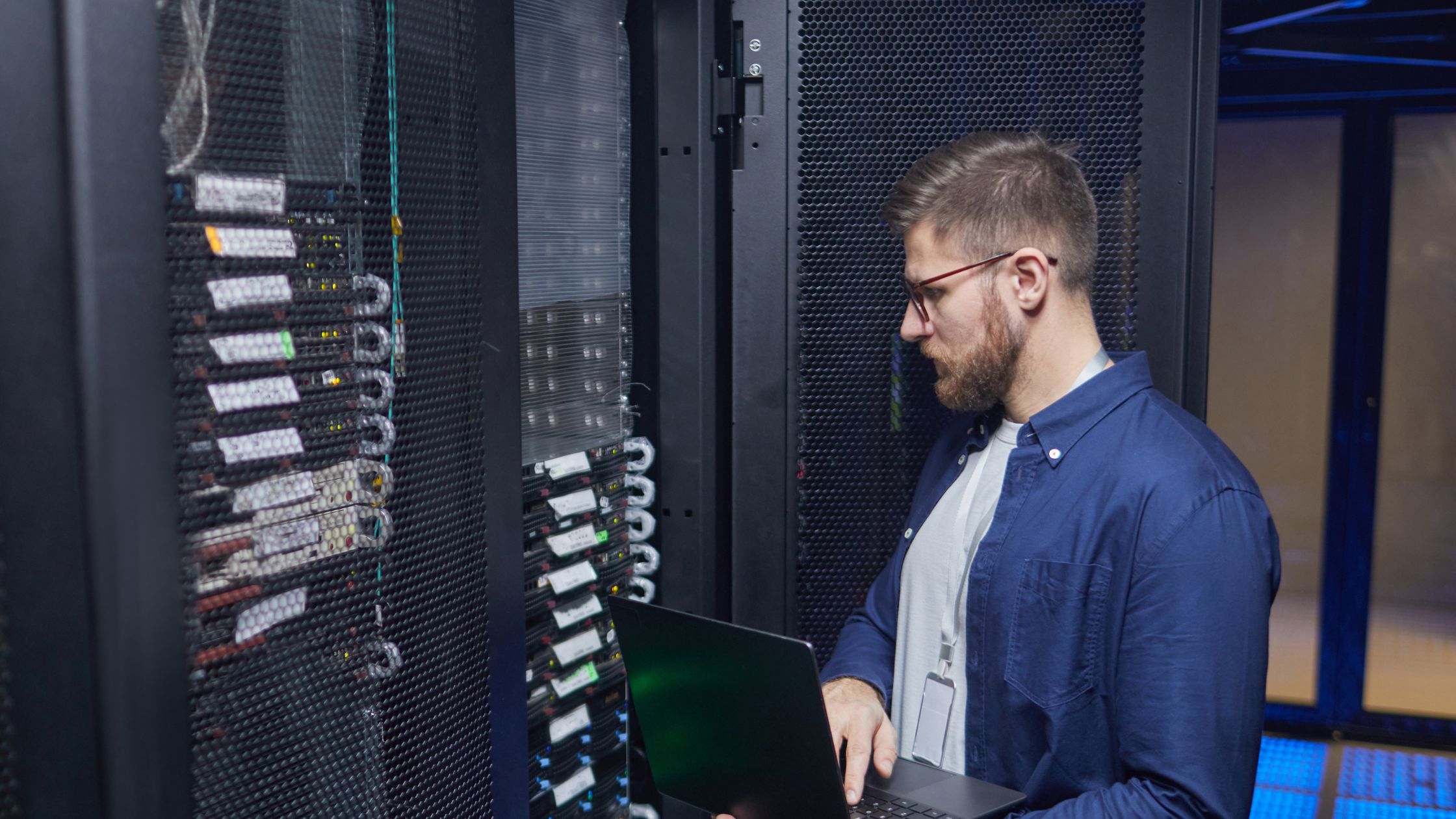 business network infrastructure supporting commercial security systems in server room